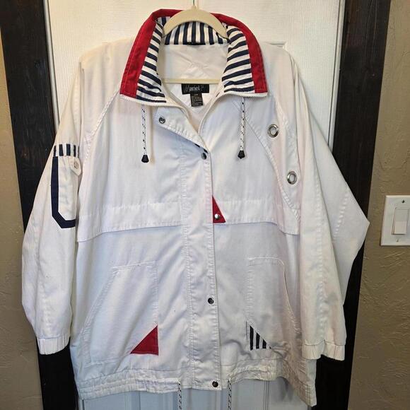 Jackets & Blazers - Vintage Mariel White Women's Jacket with Red and Navy Accents, Size 20W